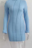 Women's Mini Dress Sexy 2023 Women Long Sleeve Round Neck Party Short Dress Female Spring Fall Sexy Mini