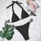 Zingj Sexy Bikini Color Female Split Strap Deluxe Crystal Diamond Swimsuit Metal Accessory