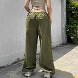 Women's New Trousers Big Pocket Drawstring Trousers Stylish Low-Rise Broad-Legged Casual