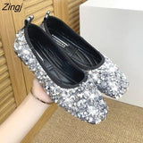 Women Ballet Shoes Leisure Spring Autumn Ballerina Bling Flash Sequins Flats Shoes Princess Shiny Pointed Wedding