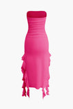 flounce hem maxi dress with ruched