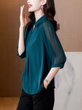 Women Shirts V-Neck Button Three-quarter Sleeve Blouses for Women 2023 Fashion Womens Tops Solid Basic OL Blue Ladies