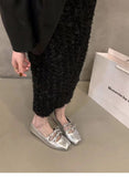Bottom Spring And Autumn Square Head Silver Mary Jane Single Shoes Women's Shoes 2025 Spring French Small Red Gentle Casual