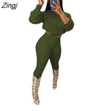 Women Tracksuit Two Piece Set Knit Ribbed Solid Color Slim Bodycon Matching Set Clothes For Women
