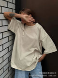Simple Wind Loose Water Wash Old Cotton T-Shirt Women Summer Color Loose 260G Cotton Short-Sleeved Top