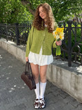 Sen Knitted Cardigan Loaf Collar Sweater Woman Fresh Sweet Wind Relaxed Leisure