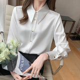 Long-Sleeved Vertiny Shirt In Autumn 2025 Female OL Commuting Leisure Thin Simple Gloss Temperament