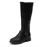 Wish Hot Autumn And Winter New Women's Boots Belt Buckle Side Zipper Side And Flat Bottom High-Heeled Knight