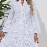 And Summer 2025 Pure Color V-Neck Loose Embroidered Empty Lace Sexy