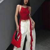 Zingj Hot Girl Pleated Three-Dimensional Flowers Hanging Neck Slim Vest 2023 Spring / Summer Pure Desire Sleeveless French Temperament