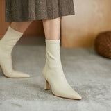New High-Hees Temperament Thin Boots Fine And Simple Elastic Boots Korean Version Of The Low Barrel Zipper Pointed Short Boots