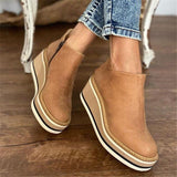 New Large-Size Slope And Short Boots Women Autumn And Winter Flat Bottom Zipper Round Head Solid Color Bare Boots Thick Bottom Leather