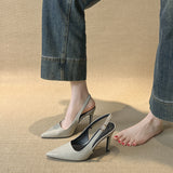 Classic Simple Gray High-Heeled Women's Sharp Head Behind A Word Buckle With Commute Banquet Fine