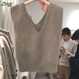 Vests Women Pure Sleeveless Simple Korean Style Knitted High Quality Soft Loose Casual Tops New Autumn Ulzzang Femme