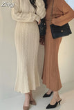 Lady Winter 2023 Loose Warm Two Piece Set Women Twist Pullover Knitted Sweater Elastic Waist Mermaid Midi Skirt Sets