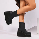 Size 2025 Spring And Autumn Thick Bottom Square Head Casual Elastic Boots Short Boots Fashion Boots Martin Boots Women's