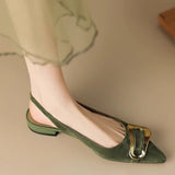 Vintage Metal Buckle Flat Shoes Women's Spring / Summer 2025 Baotou Head Sandals Soft Leather Pointed Temperament Shallow Mouth