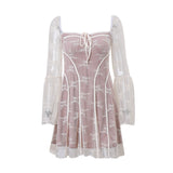 Zingj Women's Wear 2023 New Ballet Style Sexy Pure Desire Lace-Up Strapless Lace Print Long-Sleeved