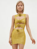 High-End Women's New Sexy Hollow Tight-Night Ass Flowers Decorative Dress Temperament Diamond