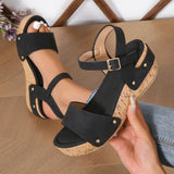 Spring And Summer Large-Size Rope Bottom Pine Cake Thick-Soled Sandals Lady Buckle Flat Bottom Women