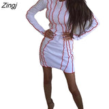 Women Fashion Spring Autumn Patchwork Round Neck Long Sleeve Dress Spring Autumn Party Short/Long Bodycon
