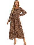Print Long Dress Women Lantern Long Sleeve High Waist Elegant Party Dress Ladies Casual Spring Summer Beach Maxi