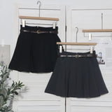 College Style Gray Half Skirt Short Skirt Small High-Waist A-Word Skirt Jk Skirt With Belt