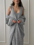 Autumn And Winter Hot Sweater Set Women Loose Long Version Thicker Cardigan + V Collar Vest