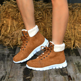 Women's Shoes In The Autumn And Winter Of 2025, High-Top Casual Base Plus Velvet Warm Snow Boots Women's Flat Bottom Short
