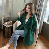 Zingj Breasted Windbreaker Female Long Spring And Autumn New Student Korean Version Versatile Loose Suit Collar Casual Thin Coat-Outfit