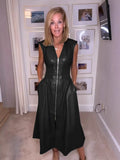 Women's Dress French Dress Retro Sleeveless Leather Zipper Dress Waist Girl