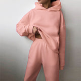 Women's Pure Color Casual Fashion Trousers Thick Sports Hoodie Set