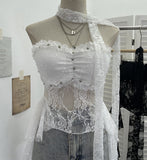 Shooting Street Lace Tectory Hottie Wearing Chest Pad Sexy Irregular Ribbon Sleeveless Top