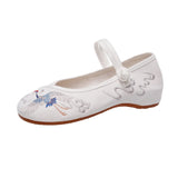 Zingj Heel Shoes Shallow Mouth Embroidered Cloth Shoes One Word Buckle Xianhe National Wind Retro Hanfu Shoes Women's