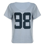 Cloth Forget Street Style Digital Print Loose V-Neck Short-Sleeved T-Shirt Hot Girl Shoulder Thin Casual