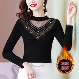 Photo # Autumn / Winter Long Sleeve And Velvet Top Women's High-End T-Shirt With A Versatile Lace Bottom