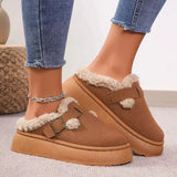 Cotton Shoes And Half Slippers Winter 2025 New Thick Soles Pedal Low Help Bread Shoes Belt Buckle With Velvet Cotton