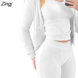 Autumn And Winter Sportsuit Tracksuit Two Piece Set Shirt + Crop Tank Top + Long Pants Streetwear Clothes For Women