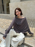 Xixi 13 Line 2025 Autumn White Standard Temperament Swing To Play The Bottom Of The Silk Long-Sleeved T-Shirt