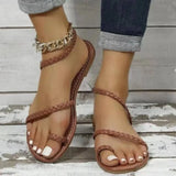 Women's Shoes 2025 Spring And Summer New Large-Size Braided Sleeve Flat Sandals Women Women