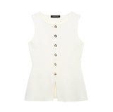 New Gold Button Trim Flat Needle Vest