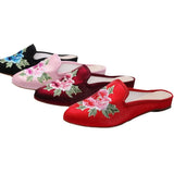 Zingj Tip Fashion Collocation Cheongsam Peony Embroidered Cloth Slippers Women Shoes Cloth