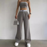 Women's New Hottie Wearing Sports Vest Braids High-Rise Broad-Legged Trousers Casual