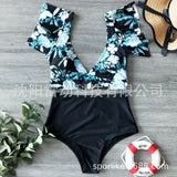 Broken Flower Vintage High Waist Bikini 2025 New Sexy Leaf Side Vest Deep V
