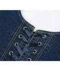 Blue Denim Tank Top for Women Sleeveless Off Shoulder Y2k Bandage Lace Up Crop Tops Vintage Korean Fashion T-shirts