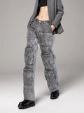 2025 New Personality Street Trend Camouflage Multi-Pocket Design Loose Type Low Waist Cargo