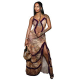 Zingj Women's New Sling With Hollow Out Pleated Lace Slit Dress