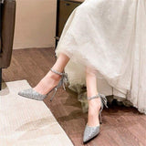 High-Heeled Women 2025 Summer New Beautiful Brighten Sharp Fairy Bows Heel Wedding