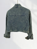 Zingj Cool Waste Rustic Denim Coat Female Retro Wash Do Old Standing Collar Hottie Short Denim Jacket Motorcycle