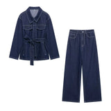 And Summer New Women's Women's Belt Lap Tie Denim Coat Wide Leg